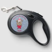 Little Christmas dog wearing knitted cap and scarf Retractable Pet Leash