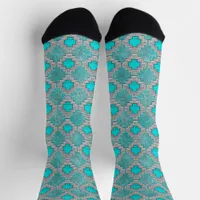 Southwest Turquoise Stones Geometric Pattern Socks