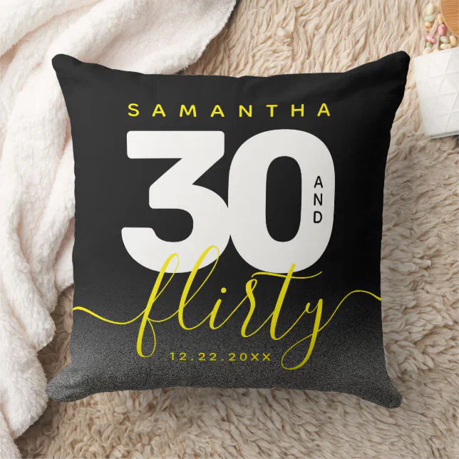 Modern Girly Bright Yellow 30 and Flirty Throw Pillow