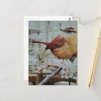 Wren in the Living Room Surreal Collage Postcard