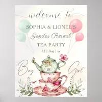 Tea Party Watercolor Teapot Gender Reveal Poster