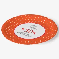 50 & Fabulous Custom Name Red 50th Birthday Orange Paper Plates