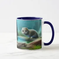 Cute baby otter in pond - personalizable    mug