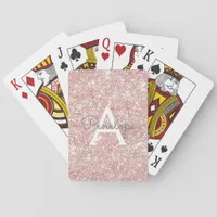 Rose Gold  Pink Glitter and Monogram Poker Cards