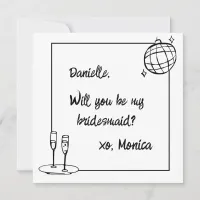 Custom Handwritten Disco Bridesmaid Proposal Card