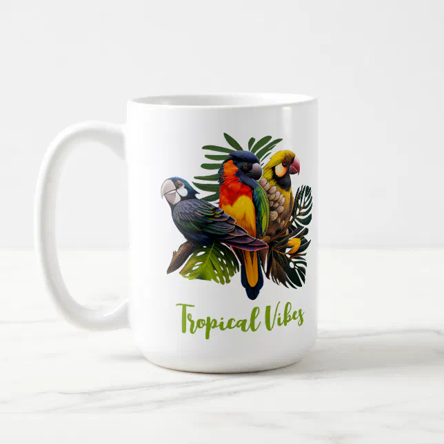 Exotic Tropical Colorful Cutomizable Birds Sticker Coffee Mug