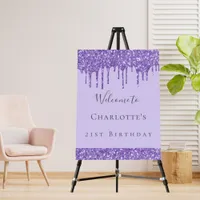 Birthday party violet lavender glitter name foam board