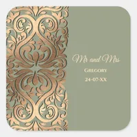 Sage Green and Gold Wedding Elegant Luxury Square Sticker