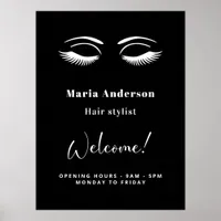 Black white makeup artist opening hours welcome poster