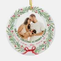 Baby First Christmas Custom 2-Photo & Birth Stats Ceramic Ornament