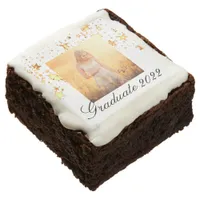 Graduation party white gold stars photo brownie
