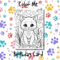 Cat in Flowers Coloring Page | Birthday  Card