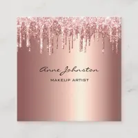 Makeup Artist Rose Gold Glitter Drips Sparkle Square Business Card