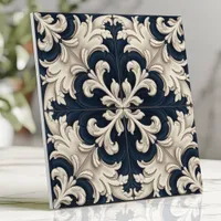 Baroque Ornamental Ivory and Navy Ceramic Tile