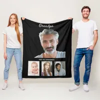 Grandfather black grandchildren kids photo fleece blanket