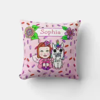 Cute Coral Fairy and Flowers Candy Sprinkles Throw Pillow