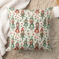 Cute Vintage Elves Christmas Seasonal  Throw Pillow