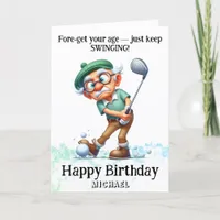 *~* AP94 Fun Senior Man Golf Swing Birthday Card