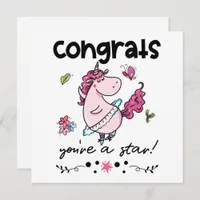 Congrats Star Cartoon Dancing Unicorn Humor Card