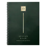 Vintage Dark Emerald Green Gold Monogram Spiral Notebook