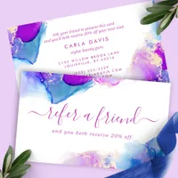 Purple And Blue Elegant Watercolor Alcohol Ink Referral Card