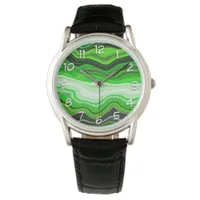 Green and Black Marble like Striped Fluid Art  Watch