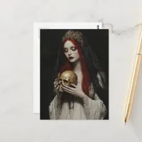 Beautiful Red Haired Woman With a Skull Postcard