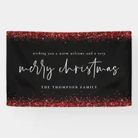 Red Glitter Merry Christmas Name Black Banner