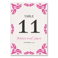 Mexican Talavera Pink Floral Minimalist Wedding Table Number
