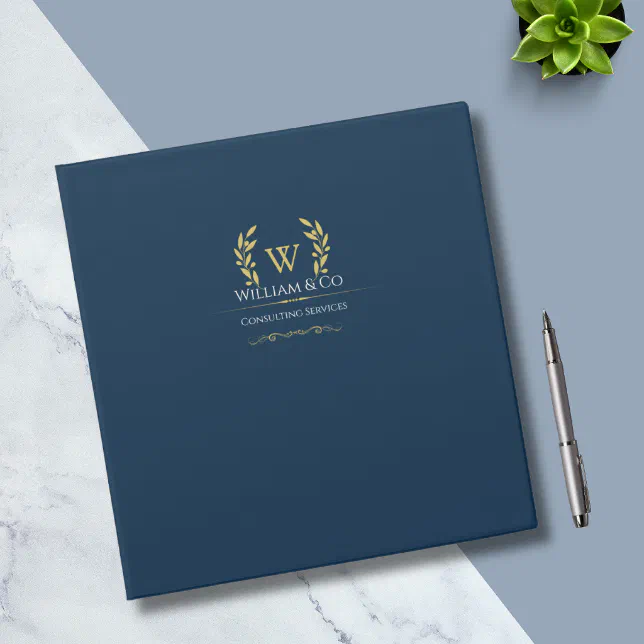 Classic Laurel Wreath Navy Blue Gold Monogram 3 Ring Binder