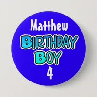Personalized Birthday Boy Blue and Black Button