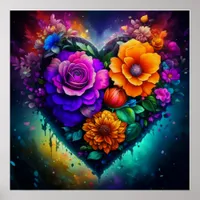 Flower Filled Heart Valentine's Day Poster