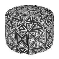 Black White Ornate Tribal Geometric Pattern Pouf