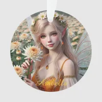 Beautiful November Fairy in Chrysanthemums Ornament