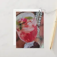 Elegant Rose Drink and Jewels Mixed Media Collage  Postcard