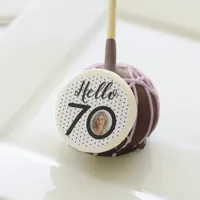 Hello 70 Black & White Dots Photo Birthday Cake Pops
