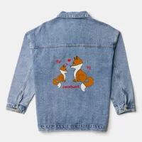 Cute foxes with hearts, hand drawn  denim jacket