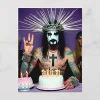 Funny Retro Punk Rock Gothic Birthday Party Jesus Postcard