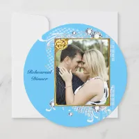 Blue with Frame Couple Diamonds Rehearsal Dinner Invitation