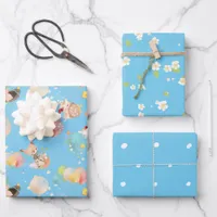 Blue Woodland Animal Flowers Baby Shower Wrapping Paper Sheets