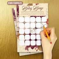 Gold Ivory Maroon Floral Baby Shower Bingo Game