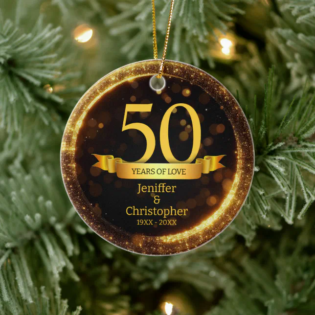 Gold & Black Glitter Edit Year Wedding Anniversary Ceramic Ornament