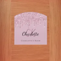 Pink glitter drips custom monogram name door sign