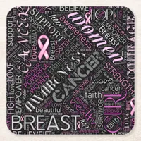 Breast Cancer Awareness Word Cloud ID261 Square Paper Coaster