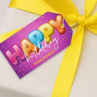 Vibrant Balloon Letters & Starburst Purple Birthda Gift Tags
