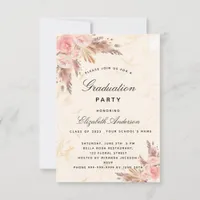 Graduation party pampas grass rose gold blush  invitation