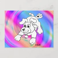 Happy Charcoal Pencil Dog Lineart Drawing Postcard