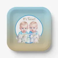 Twin Boy's Baby Shower Watercolor Animals Paper Plates