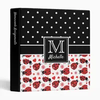 Cute Ladybugs Polka Dot Monogram 3 Ring Binder