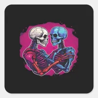 American Traditional Skeleton Holding Hands Tattoo Square Sticker